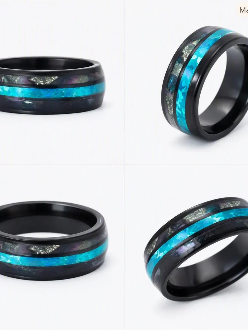 Size 12 Black Stainless Steel Wedding Band with Iridescent Inlay